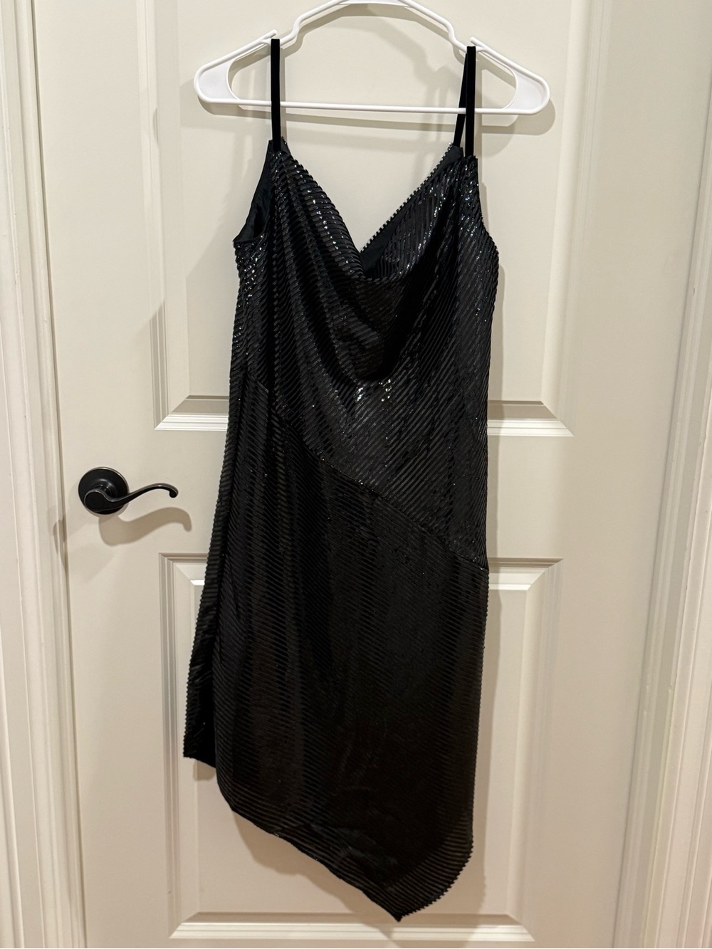 Trina Turk Geometric Dress Asymmetric Hem Metallic Stripe Black Cocktail Small - Picture 4 of 9